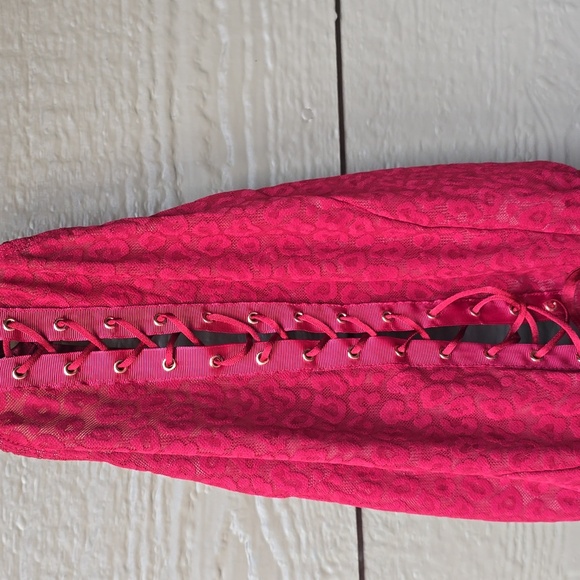 Torrid Curve Animal Lace-up Halter Bodysuit Rhubarb Red 3x New - Picture 6 of 10